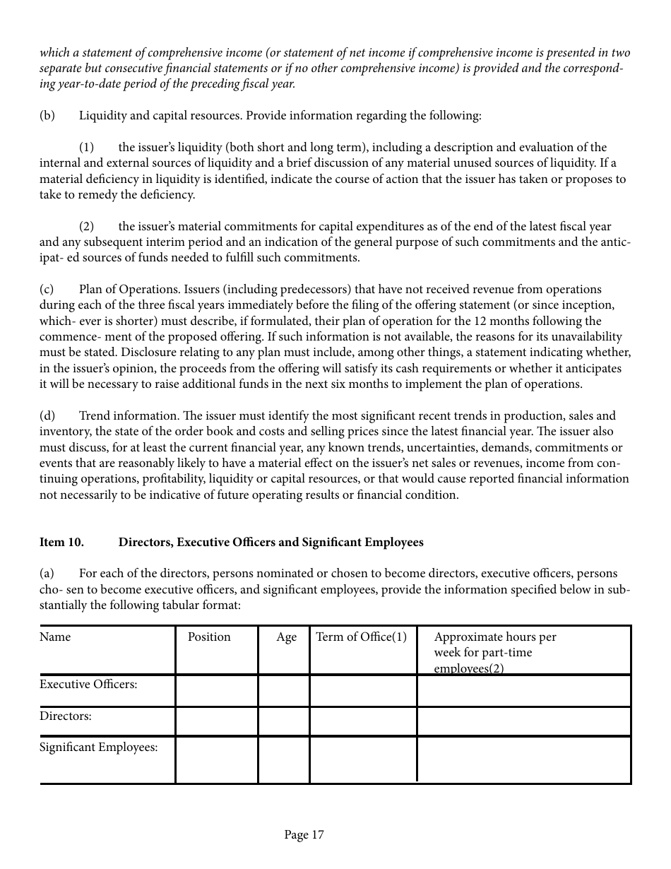 Form 1-A (SEC Form 0486) Regulation a Offering Statement Under the Securities Act of 1933, Page 17