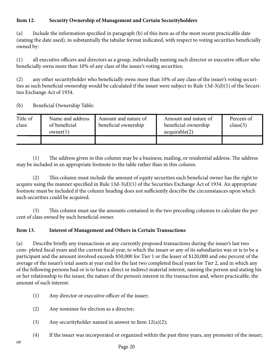 Form 1-A (SEC Form 0486) Regulation a Offering Statement Under the Securities Act of 1933, Page 20