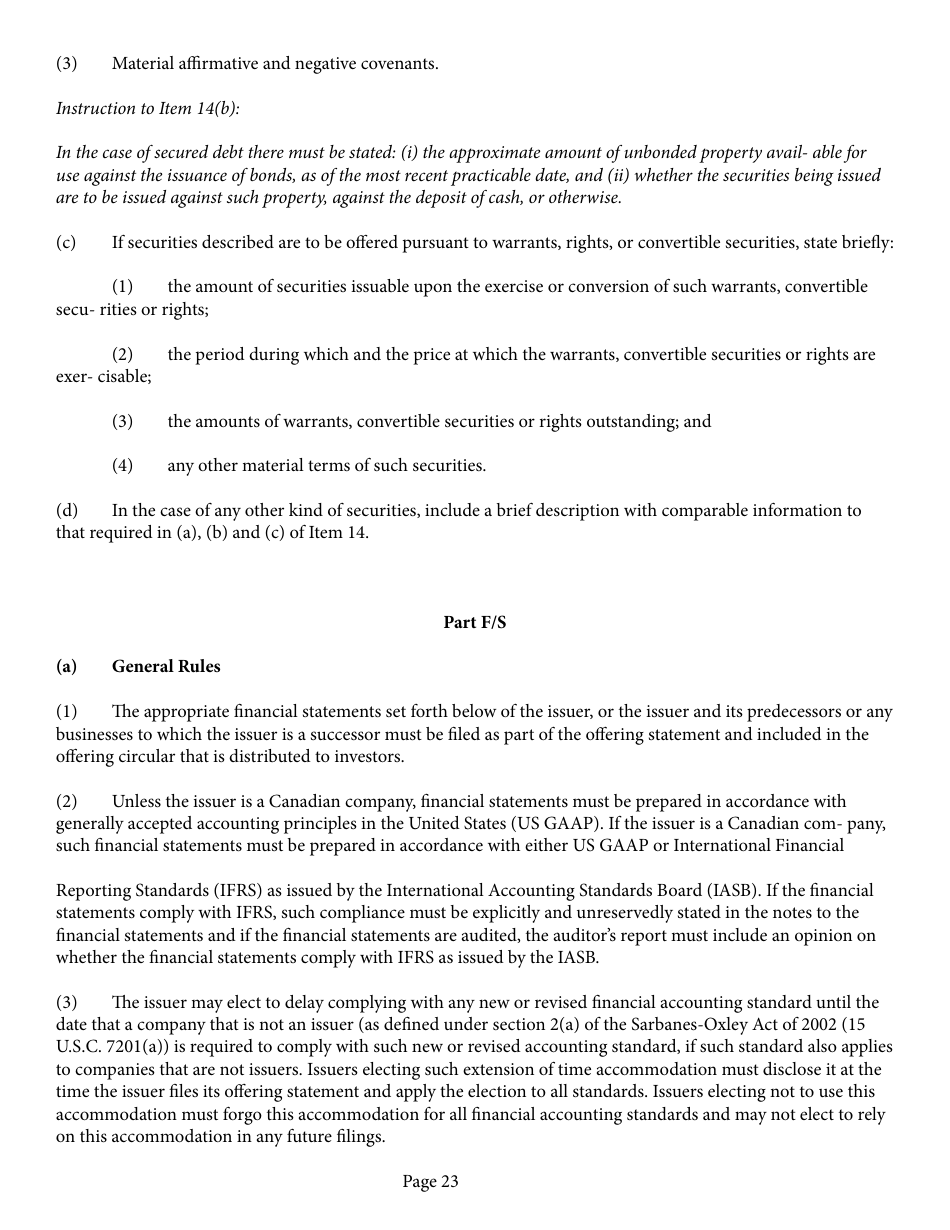 Form 1-A (SEC Form 0486) Regulation a Offering Statement Under the Securities Act of 1933, Page 23