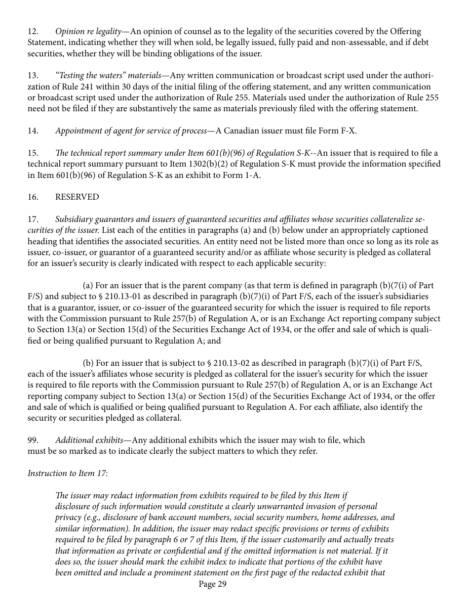 Form 1-A (SEC Form 0486) Regulation a Offering Statement Under the Securities Act of 1933, Page 29