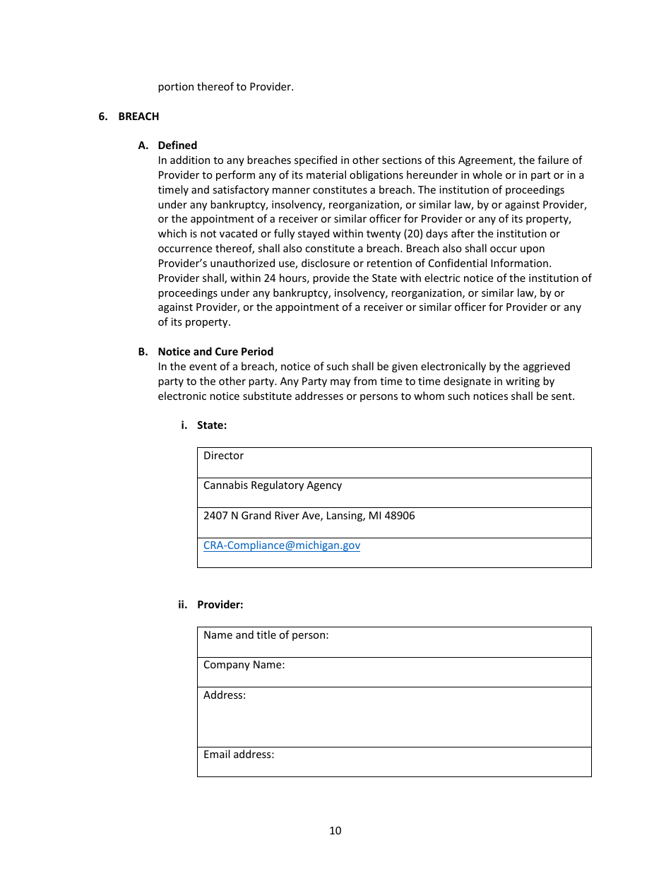 Metrc Application Programming Interface Confidentiality  User Agreement - Michigan, Page 10