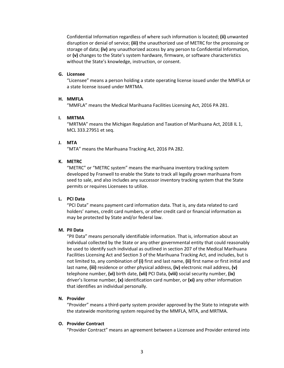 Metrc Application Programming Interface Confidentiality  User Agreement - Michigan, Page 3