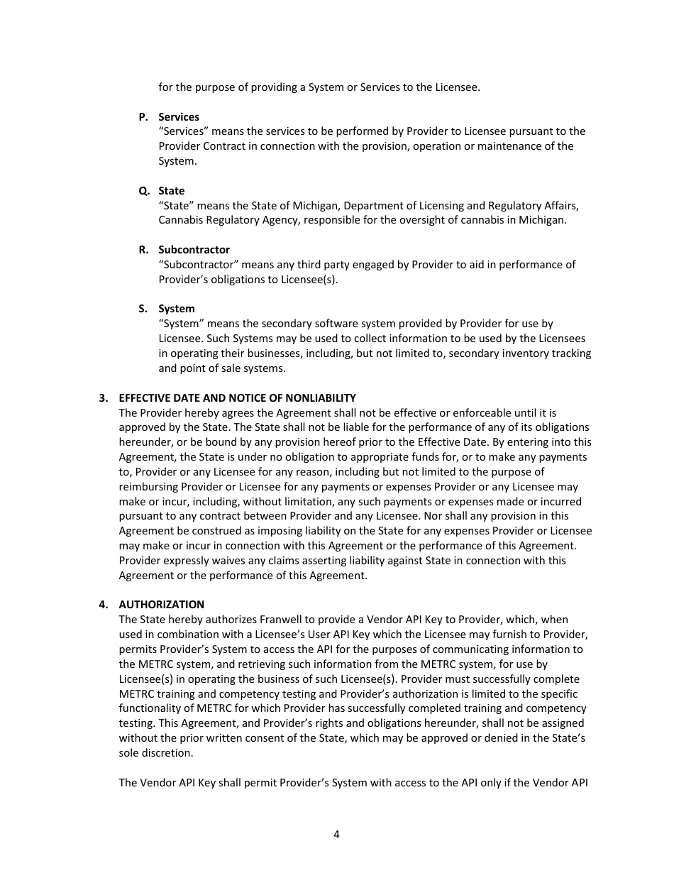 Metrc Application Programming Interface Confidentiality  User Agreement - Michigan, Page 4