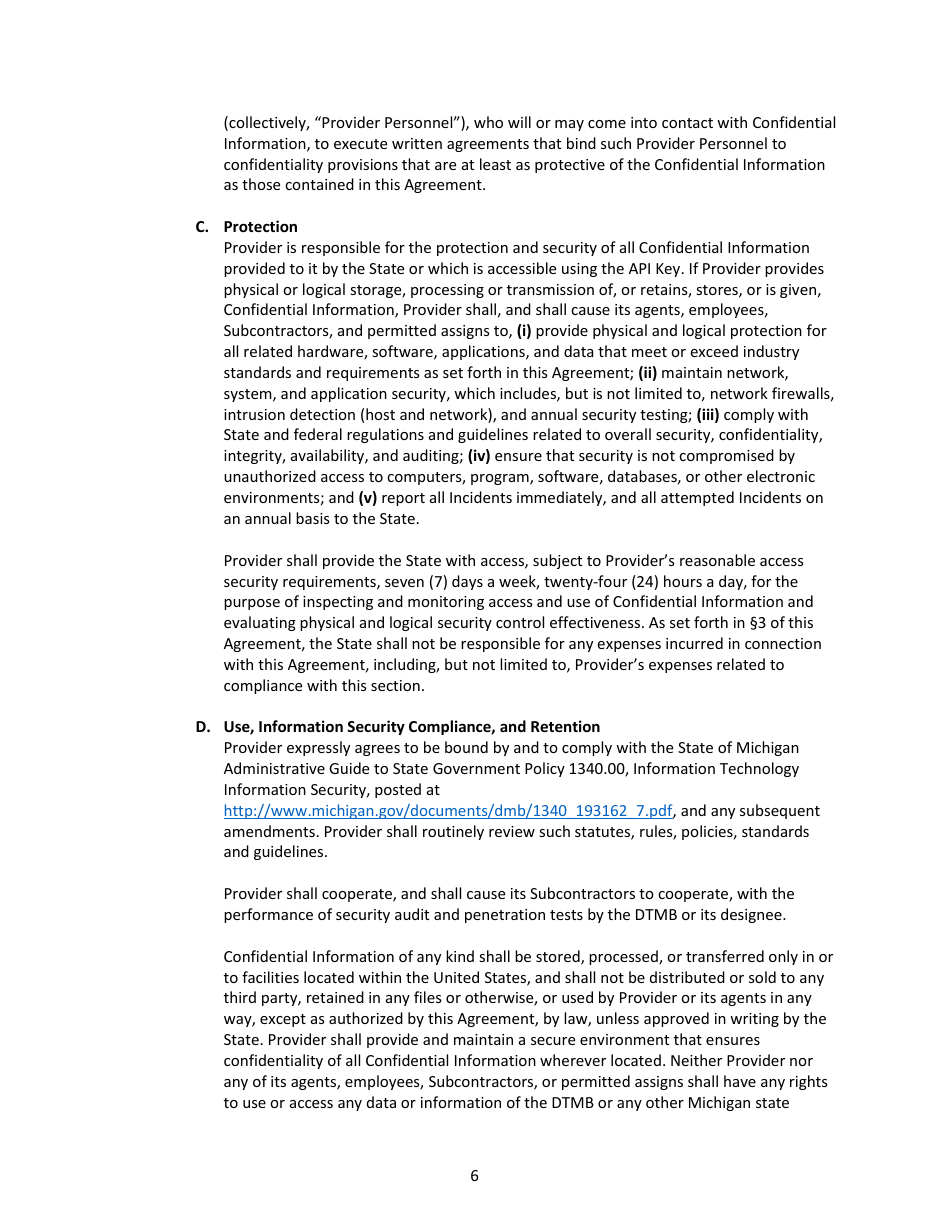 Metrc Application Programming Interface Confidentiality  User Agreement - Michigan, Page 6