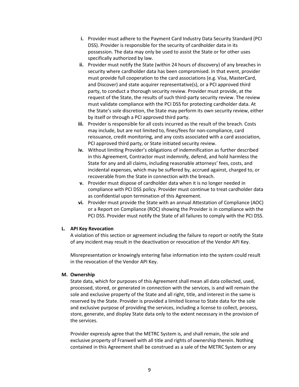 Metrc Application Programming Interface Confidentiality  User Agreement - Michigan, Page 9