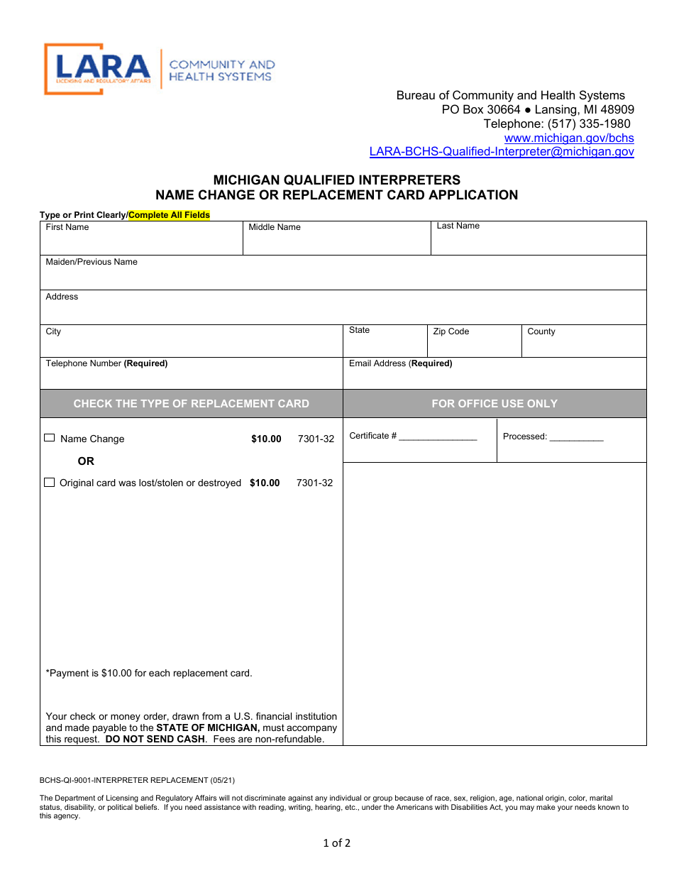 Form BCHS-QI-9001 - Fill Out, Sign Online and Download Fillable PDF, Michigan | Templateroller