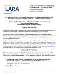 Prelicensure Course Approval Application and Notice - Residential Builders and Residential Maintenance &amp; Alterations Contractors - Michigan