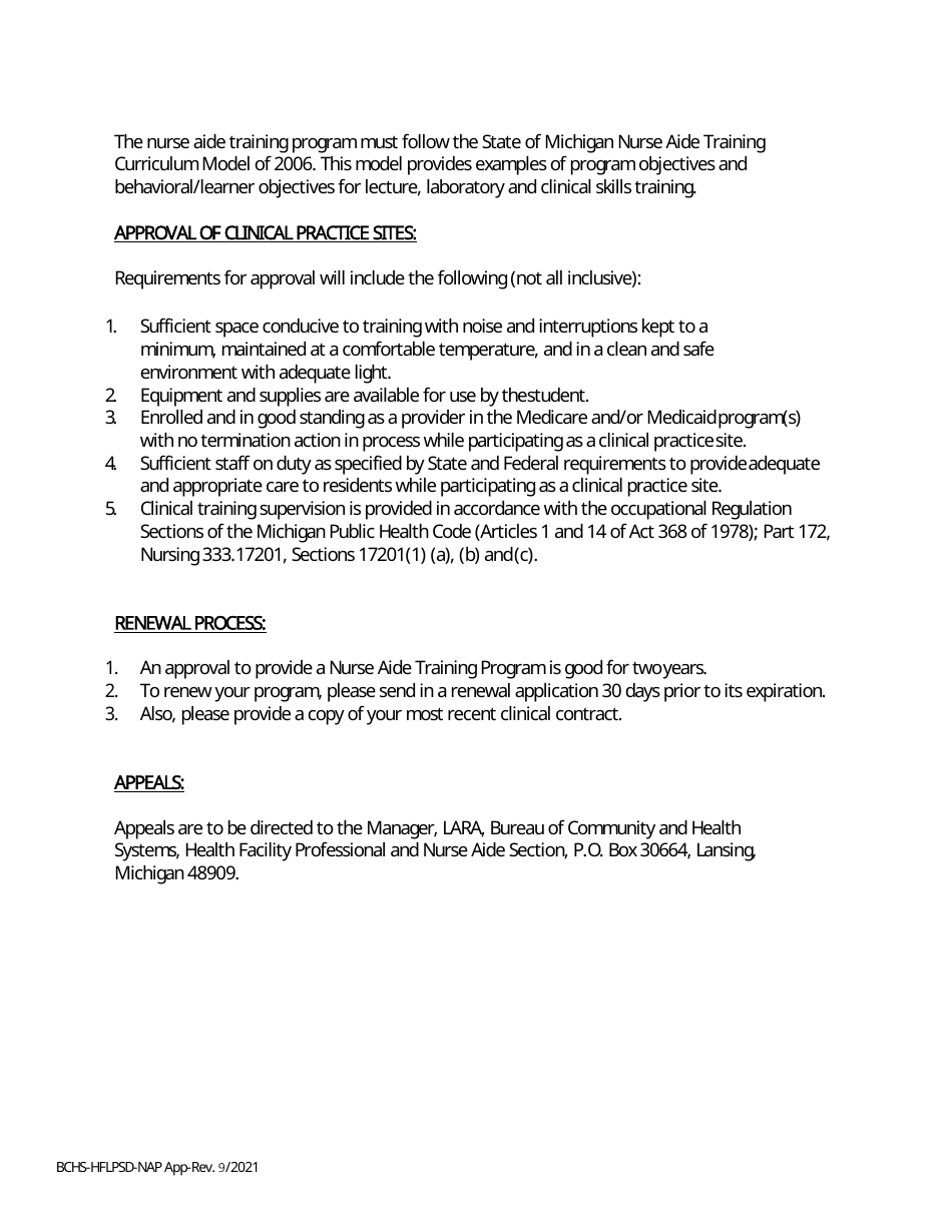 Nurse Aide Training Program Application - Michigan, Page 3
