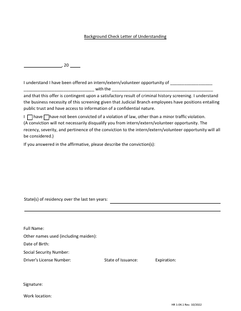 Form HR1:04.1 Background Check Letter of Understanding - Nebraska