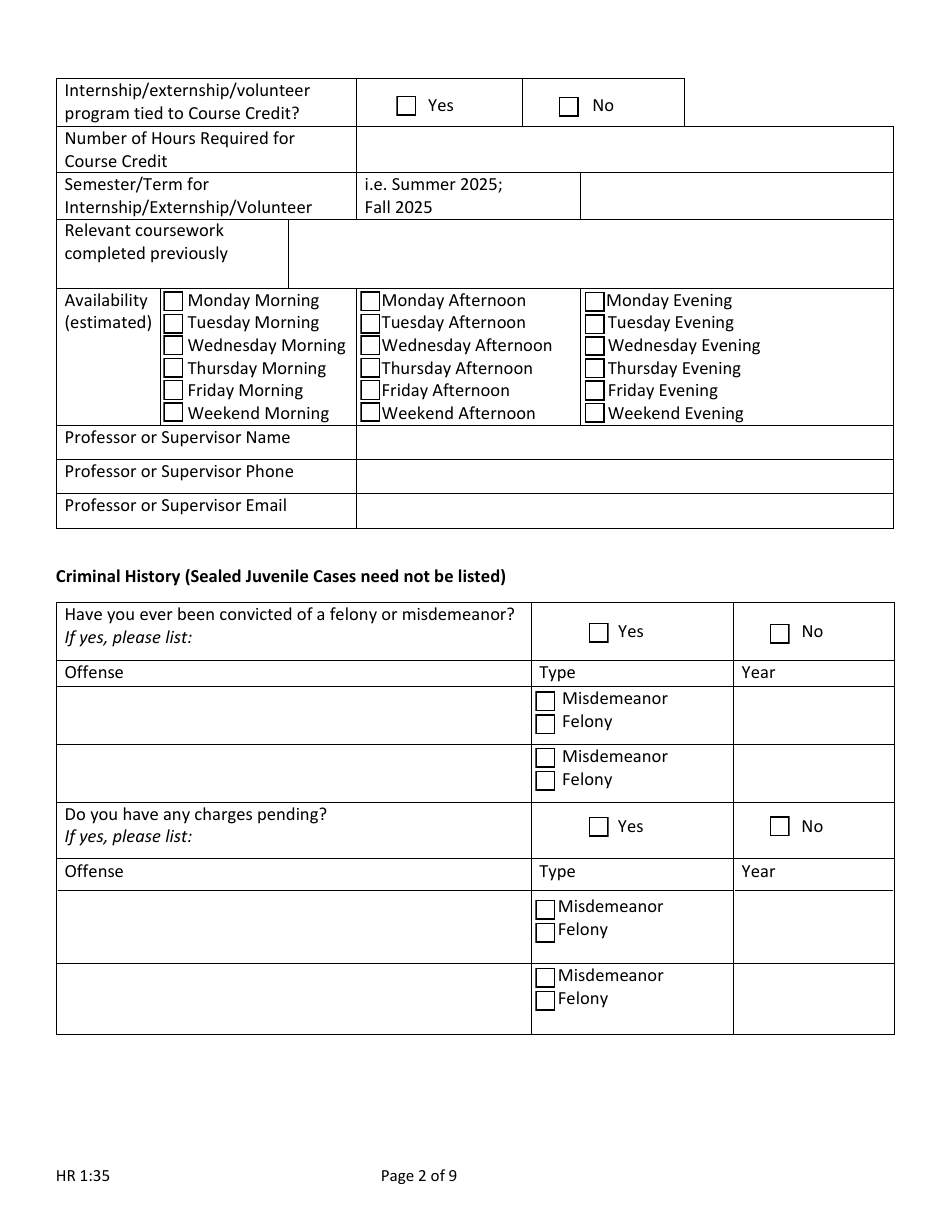 Form HR1:35 Application for Internship, Externship or Volunteer Opportunity - Nebraska, Page 2