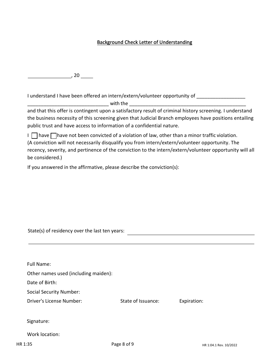 Form HR1:35 Application for Internship, Externship or Volunteer Opportunity - Nebraska, Page 8