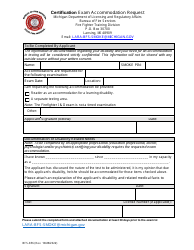 Form BFS-856 Certification Exam Accommodation Request - Michigan