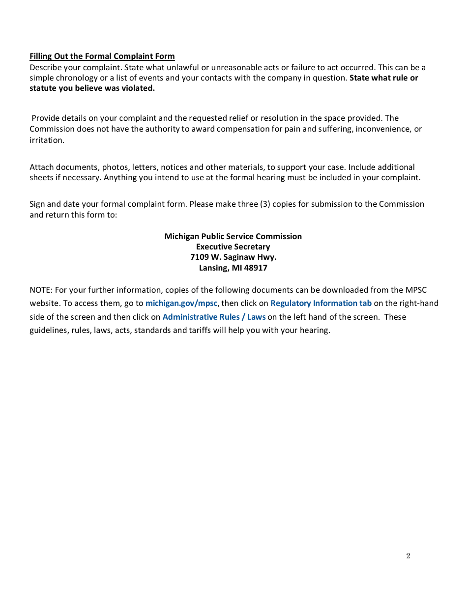 Formal Electric and Natural Gas Complaint - Michigan, Page 2