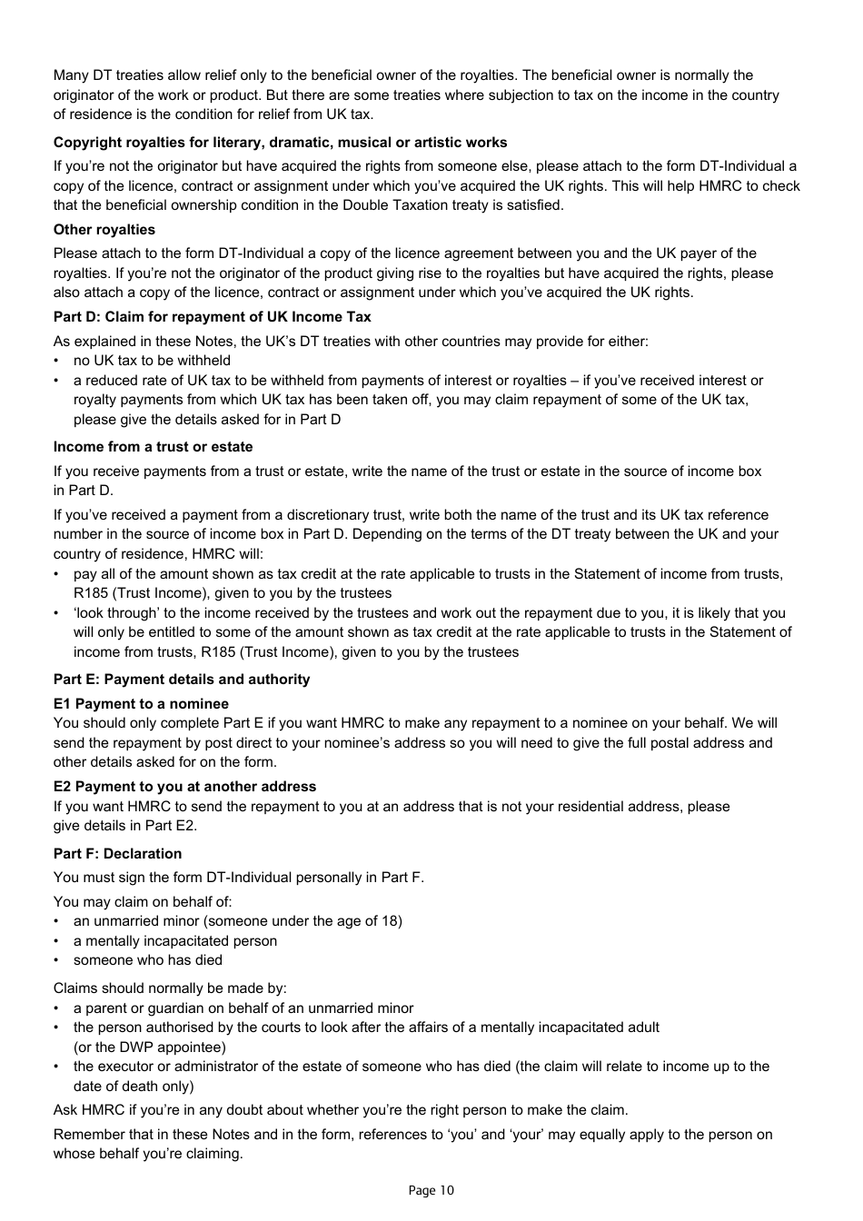 Form DT-INDIVIDUAL Double Taxation Treaty Relief - United Kingdom, Page 10