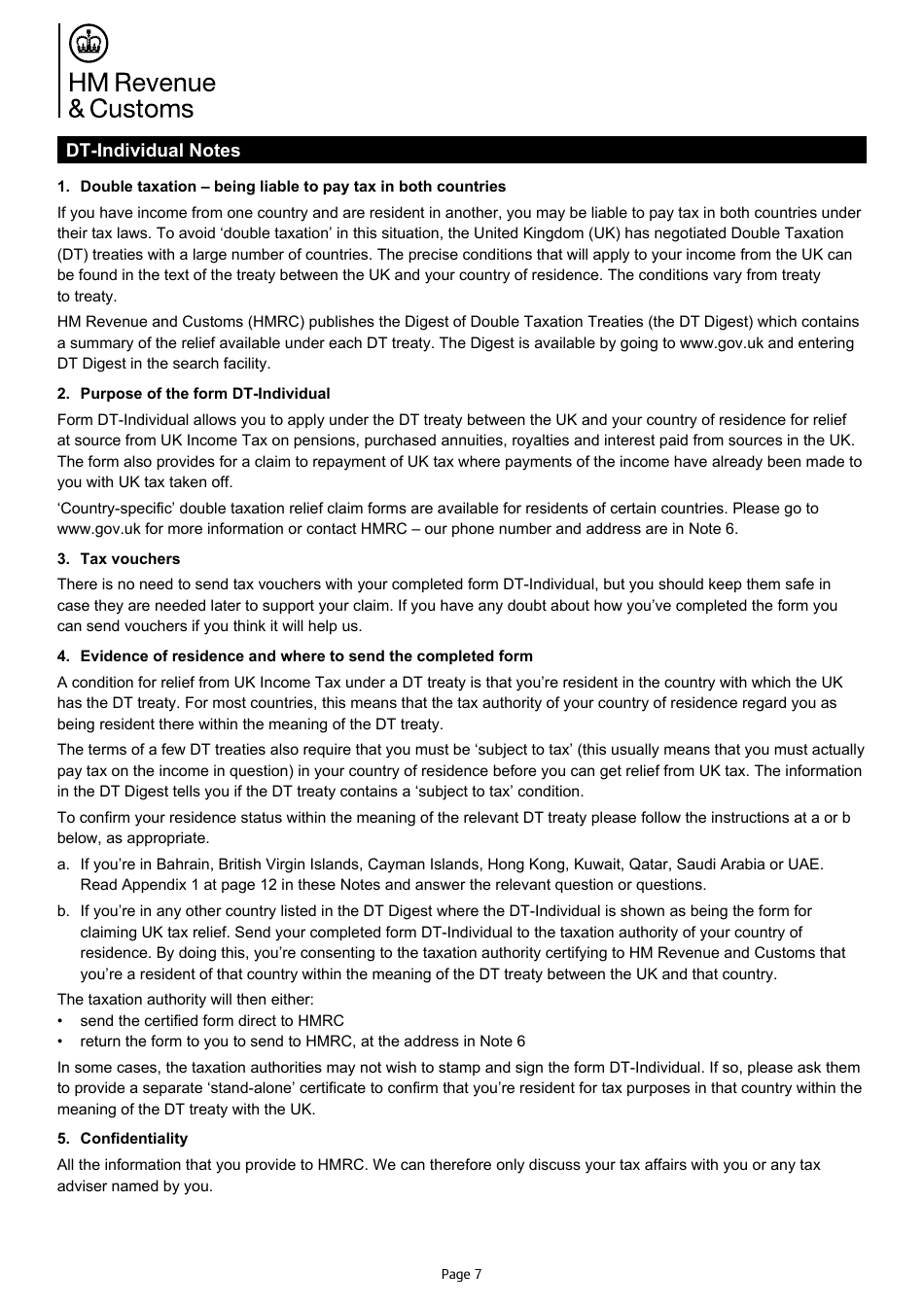 Form DT-INDIVIDUAL Double Taxation Treaty Relief - United Kingdom, Page 7