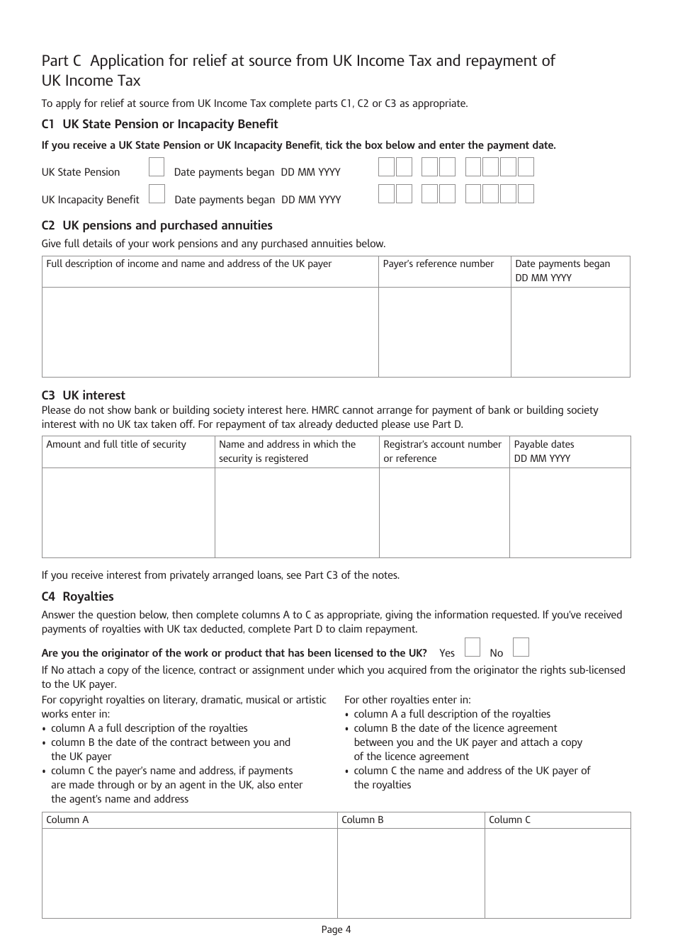 Form DT-INDIVIDUAL SPAIN Application for Relief at Source From UK Income Tax and Claim for Repayment of UK Income Tax - United Kingdom, Page 4