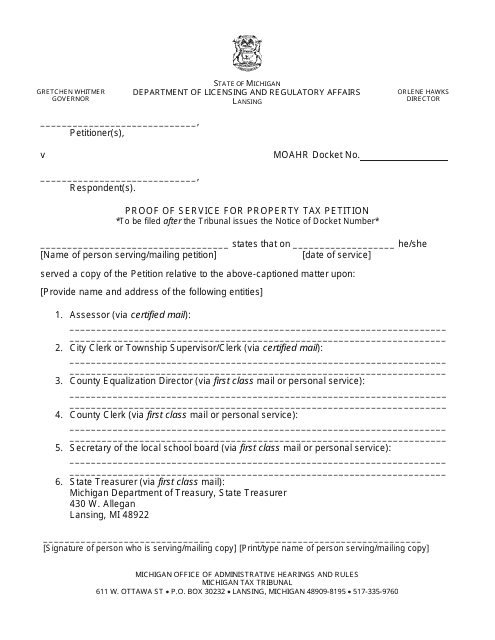 Proof of Service for Property Tax Petition - Michigan Download Pdf