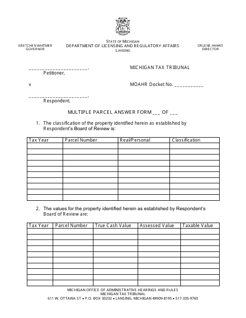 Michigan Multiple Parcel Answer Form - Fill Out, Sign Online and ...