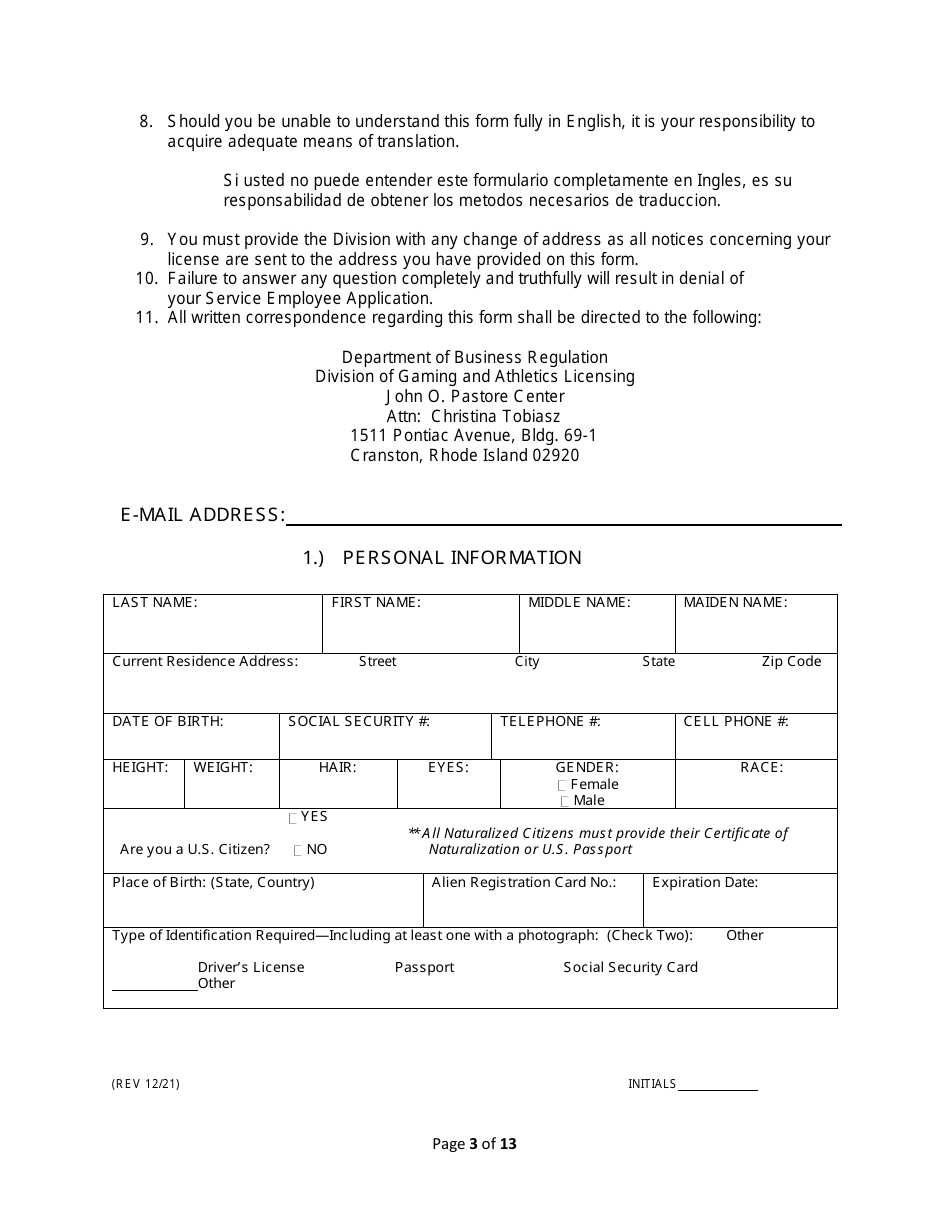 Service Employee Appication - Rhode Island, Page 3