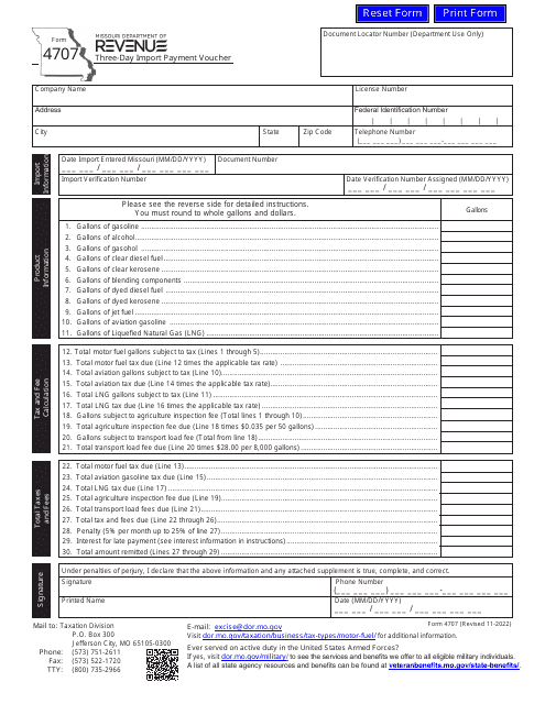 Form 4707 Three-Day Import Payment Voucher - Missouri