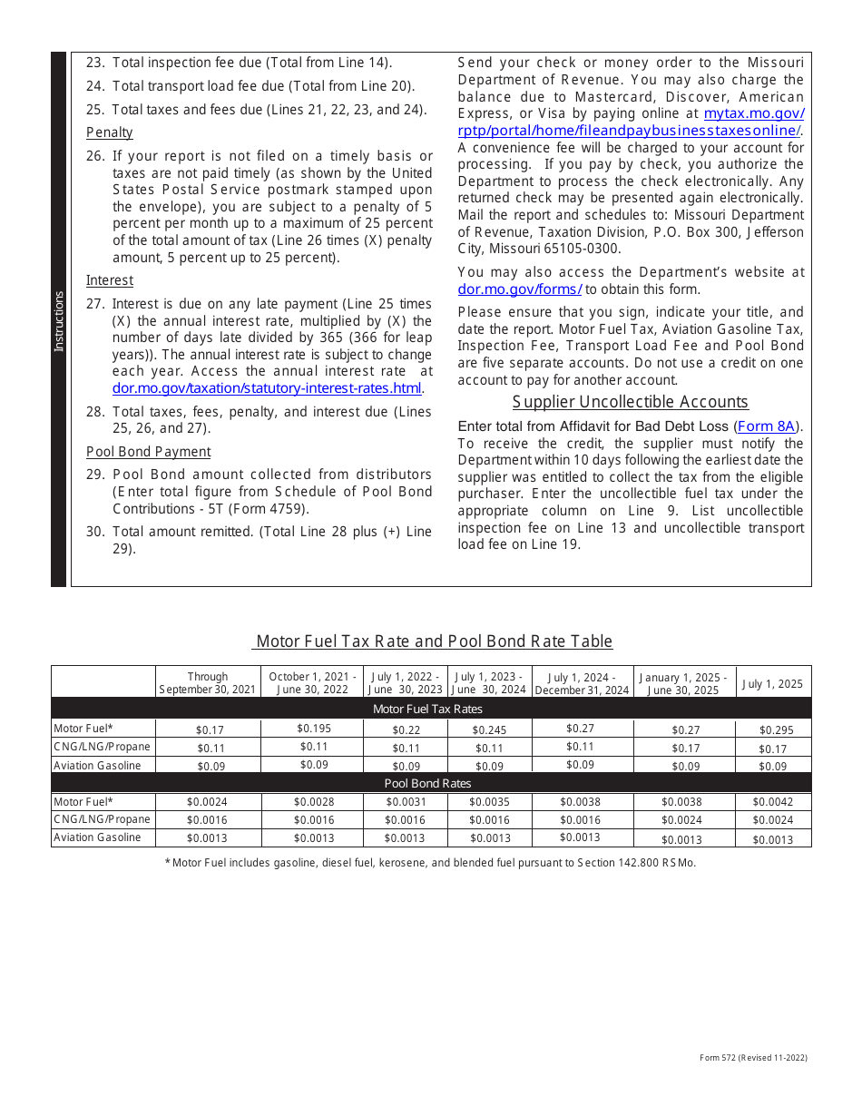 Form 572 Supplier and Permissive Suppliers Monthly Tax Report - Missouri, Page 4