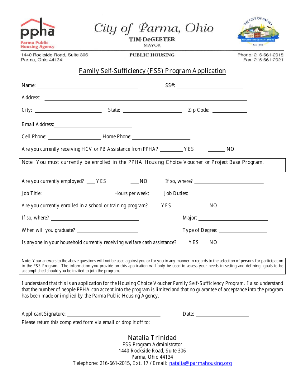 Family Self-sufficiency (Fss) Program Application - City of Parma, Ohio, Page 1