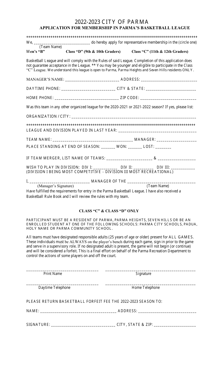 Mens B and Coed Basketball Registration Packet - City of Parma, Ohio, Page 3