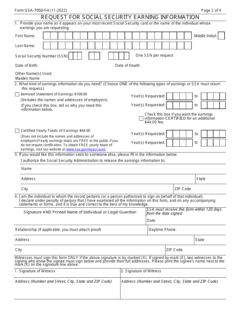 Form Ssa 7050 F4 Download Fillable Pdf Or Fill Online Request For Social Security Earning 4982