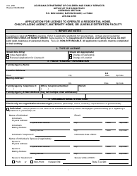 Document preview: Form CCL25R Application for License to Operate a Residential Home, Child Placing Agency, Maternity Home, or Juvenile Detention Facility - Louisiana