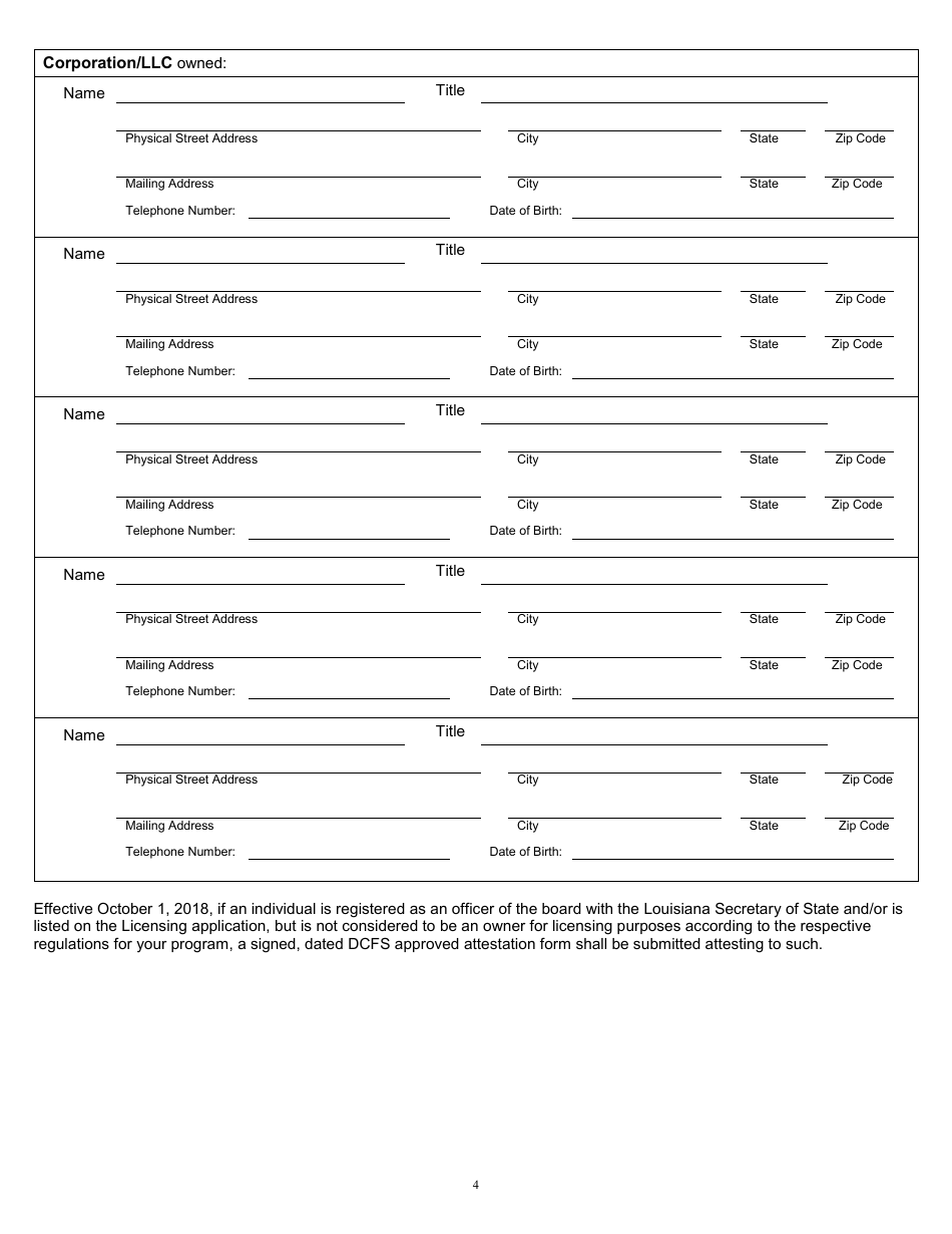 Form CCL25R Application for License to Operate a Residential Home, Child Placing Agency, Maternity Home, or Juvenile Detention Facility - Louisiana, Page 4
