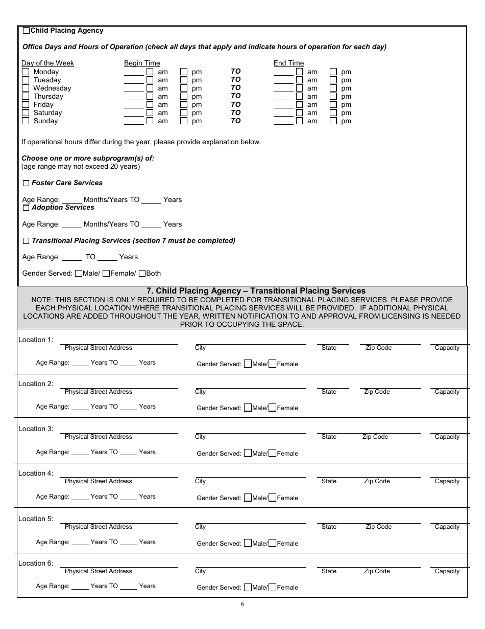 Form CCL25R Application for License to Operate a Residential Home, Child Placing Agency, Maternity Home, or Juvenile Detention Facility - Louisiana, Page 6