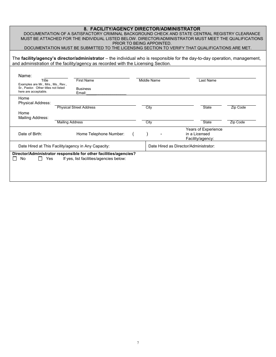 Form CCL25R Application for License to Operate a Residential Home, Child Placing Agency, Maternity Home, or Juvenile Detention Facility - Louisiana, Page 7
