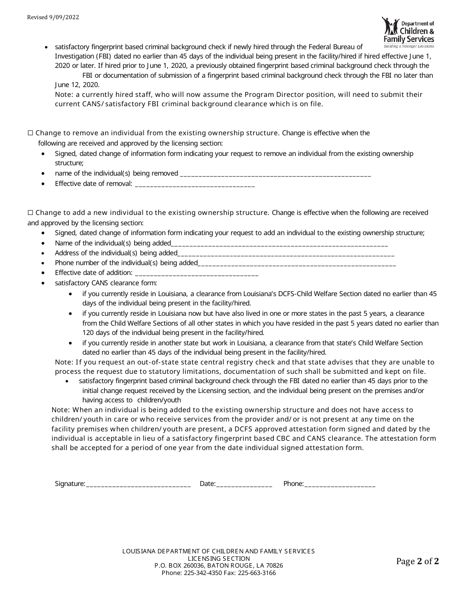 Change of Information Form for Maternity Home Providers - Louisiana, Page 2
