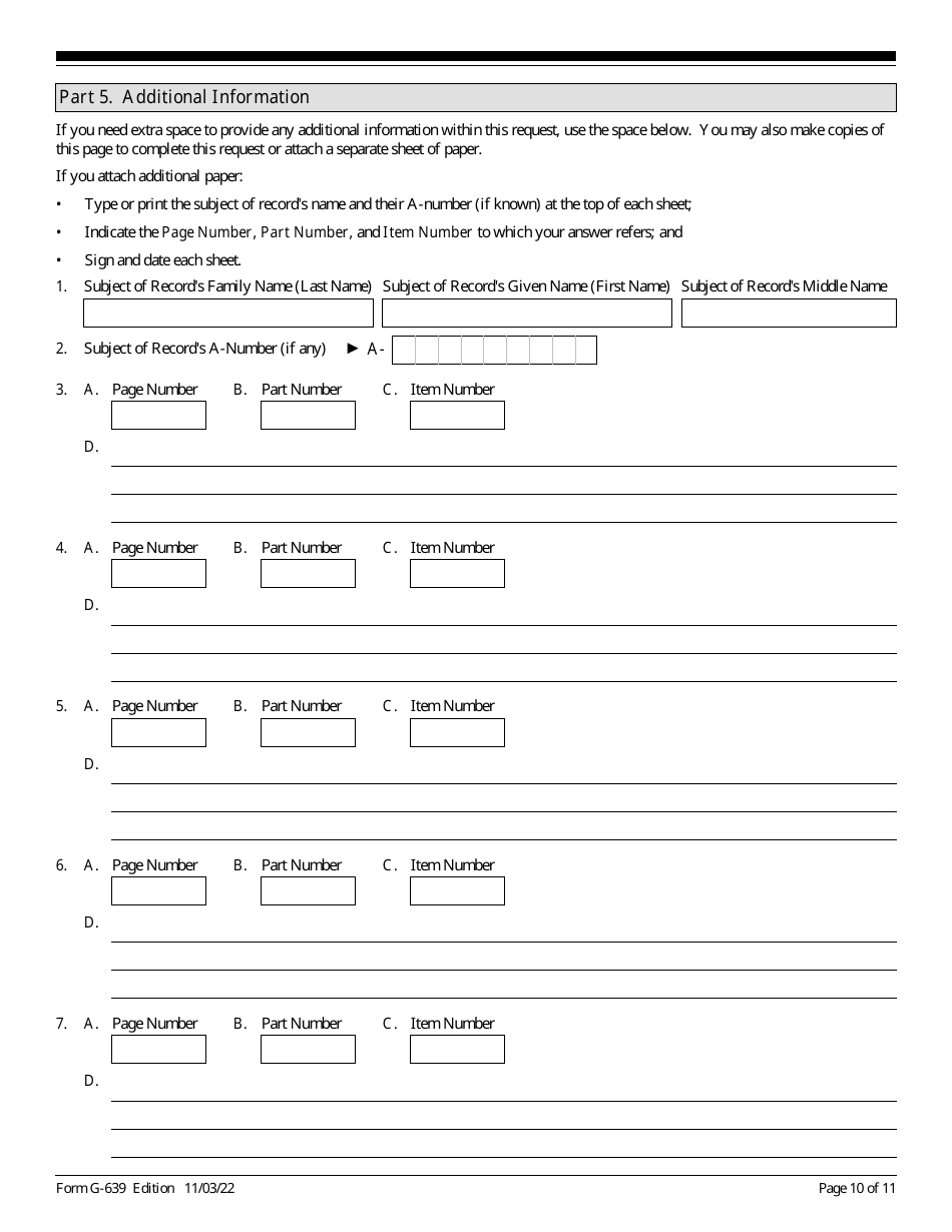 USCIS Form G-639 Freedom of Information / Privacy Act Request, Page 10