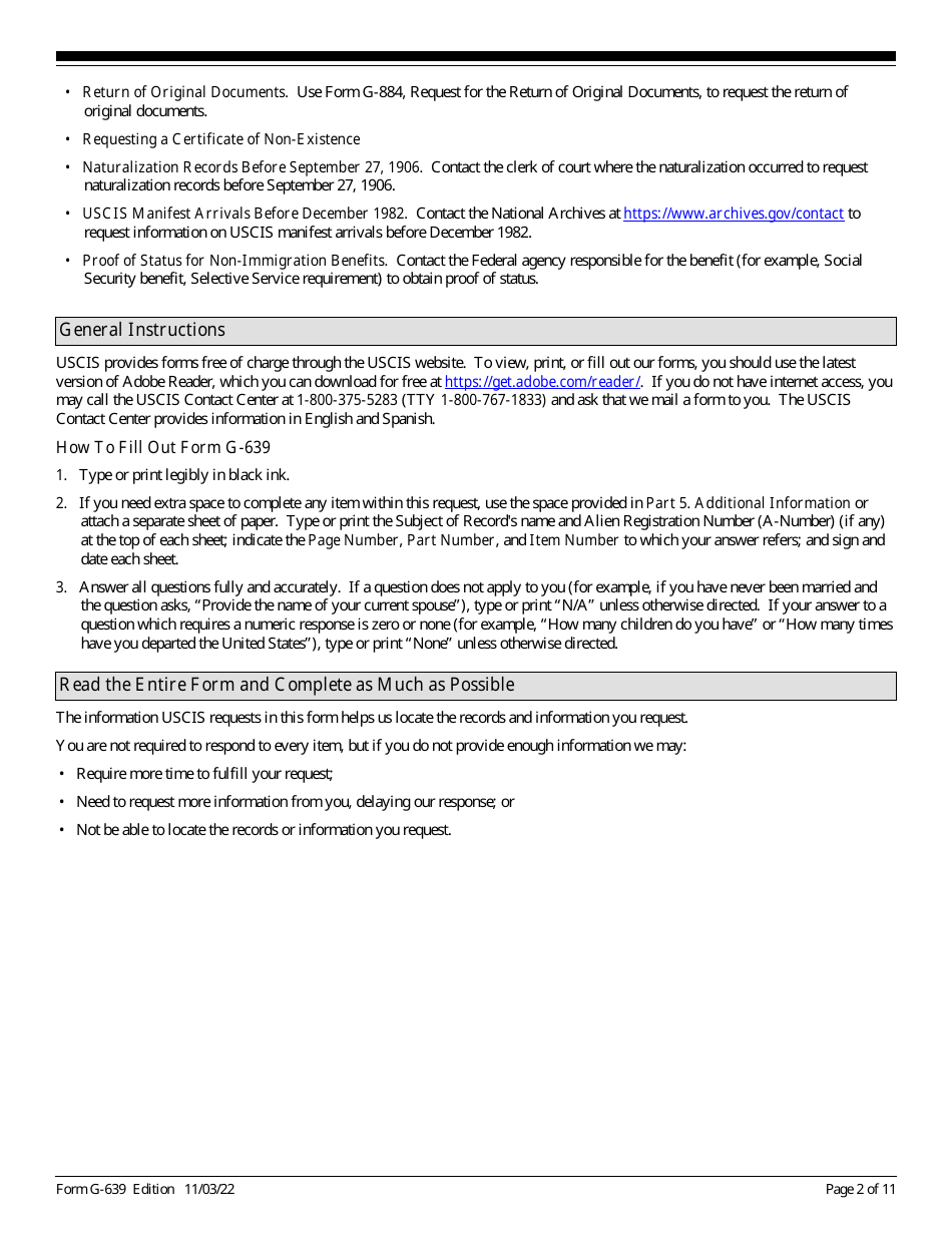 USCIS Form G-639 Freedom of Information / Privacy Act Request, Page 2