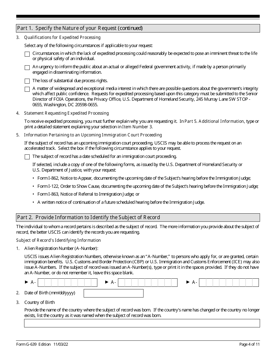 USCIS Form G-639 Freedom of Information / Privacy Act Request, Page 4