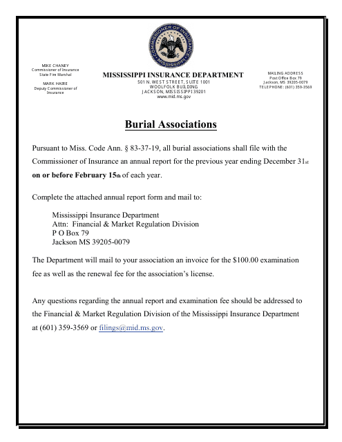Burial Associations Annual Statement - Mississippi, 2022