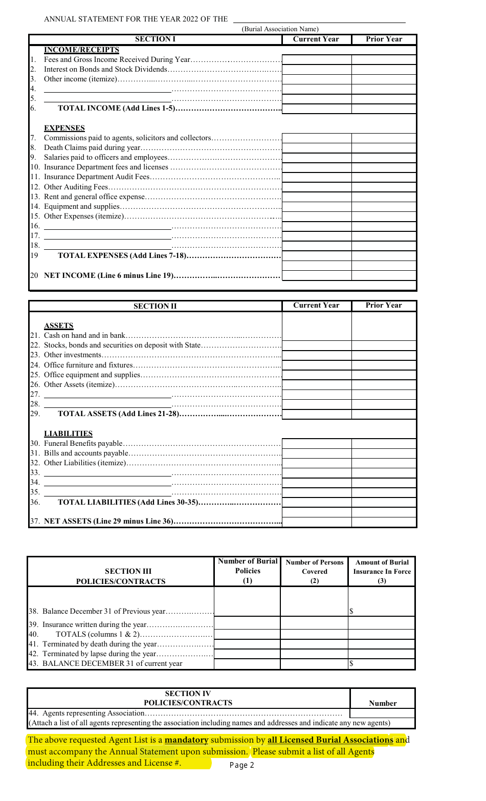 Burial Associations Annual Statement - Mississippi, Page 3