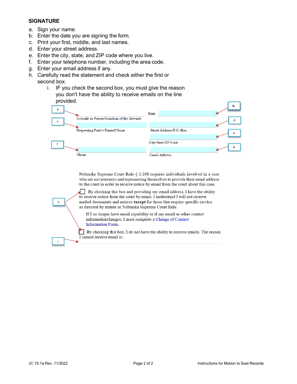 Instructions for Form JC15:1 Motion to Seal Records - Nebraska, Page 2