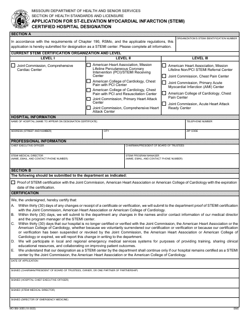 Form MO580-3055 Application for St-Elevation Myocardial Infarction (Stemi) Certified Hospital Designation - Missouri