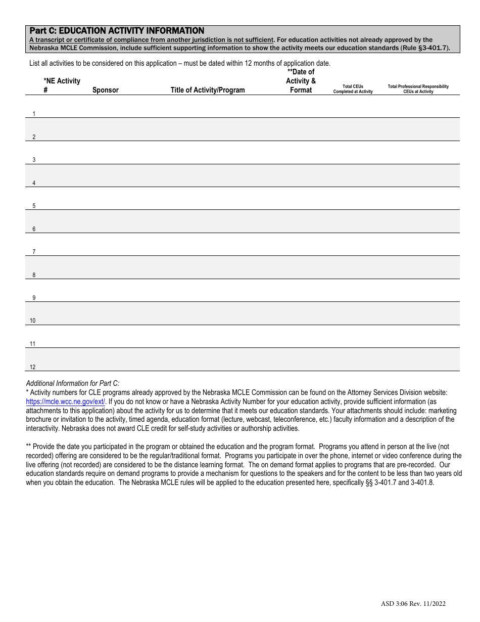 Form ASD3:06 Attorneys Form to Request a Transfer of Membership Status (inactive to Active and active to Inactive) - Nebraska, Page 2