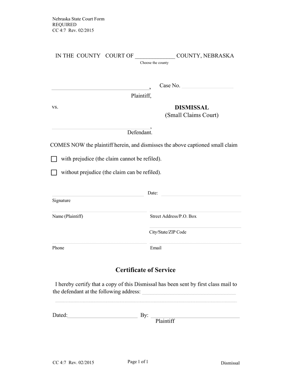 Form CC47 Download Fillable PDF or Fill Online Dismissal (Small Claims