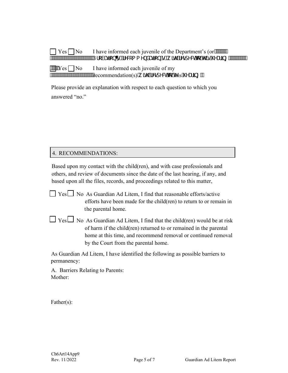 Form CH6ART14APP9 Appendix 9 Guardian Ad Litem Report and Recommendations - Nebraska, Page 5