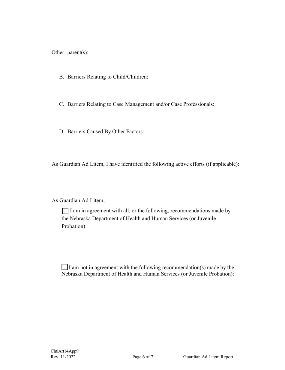 Form CH6ART14APP9 Appendix 9 Guardian Ad Litem Report and Recommendations - Nebraska, Page 6