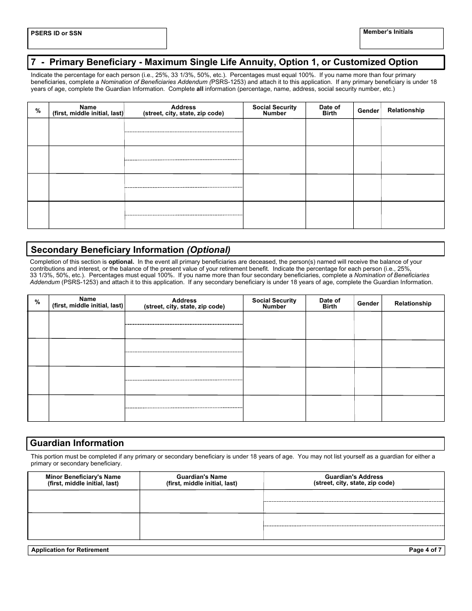 Form PSRS-8 Application for Retirement - Pennsylvania, Page 6