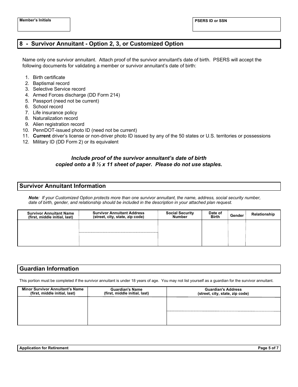 Form PSRS-8 Application for Retirement - Pennsylvania, Page 7