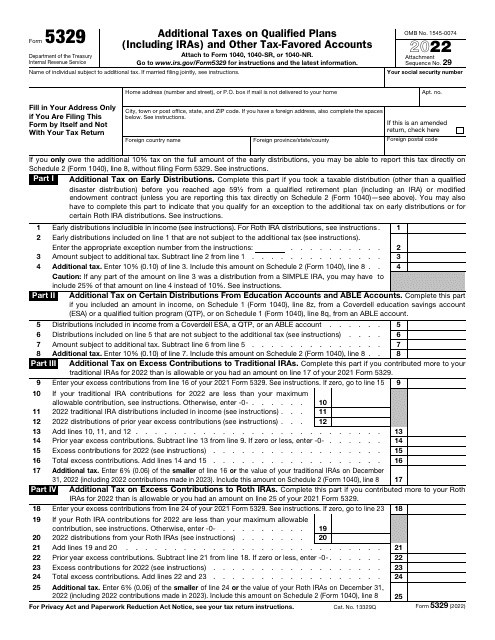 IRS Form 5329 2022 Printable Pdf
