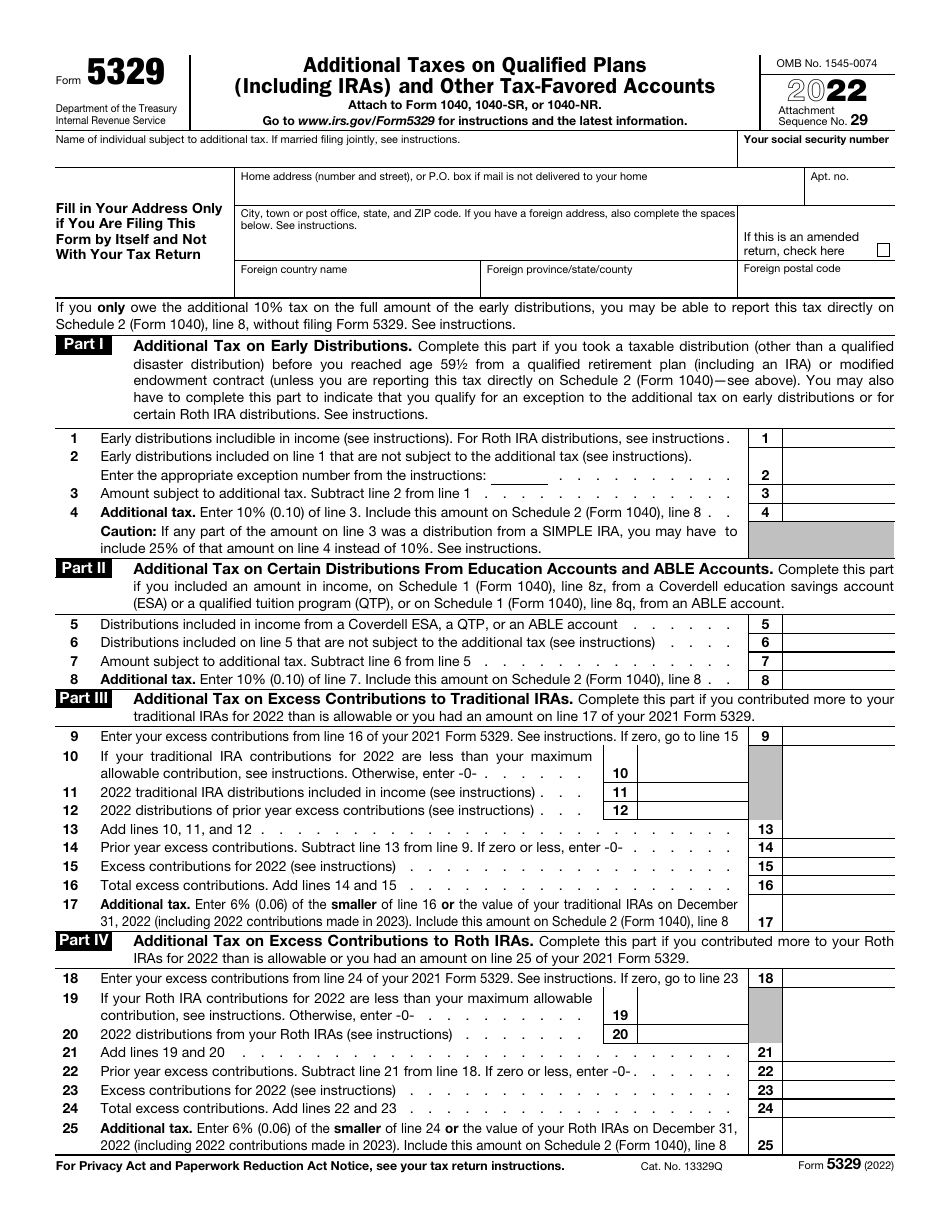 IRS Form 5329 Download Fillable PDF or Fill Online Additional Taxes on ...