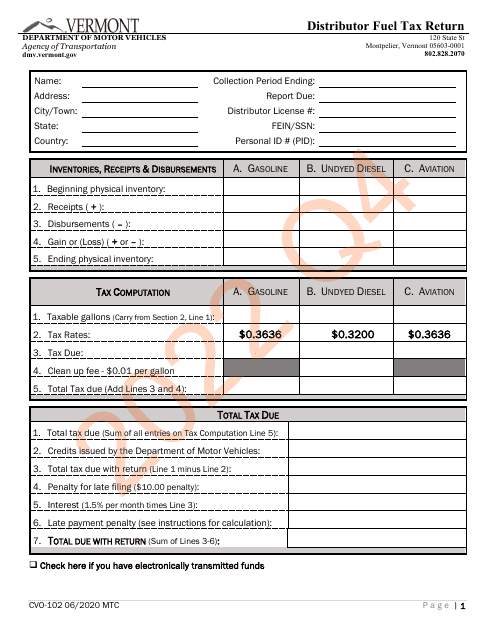 Form CVO-102 2022 Printable Pdf