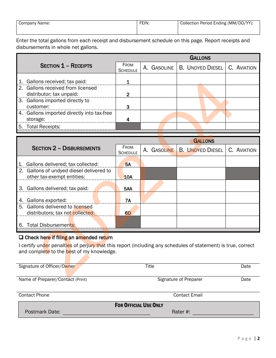 Form CVO-102 Distributor Fuel Tax Return - Fourth (4th) Quarter - Vermont, Page 2